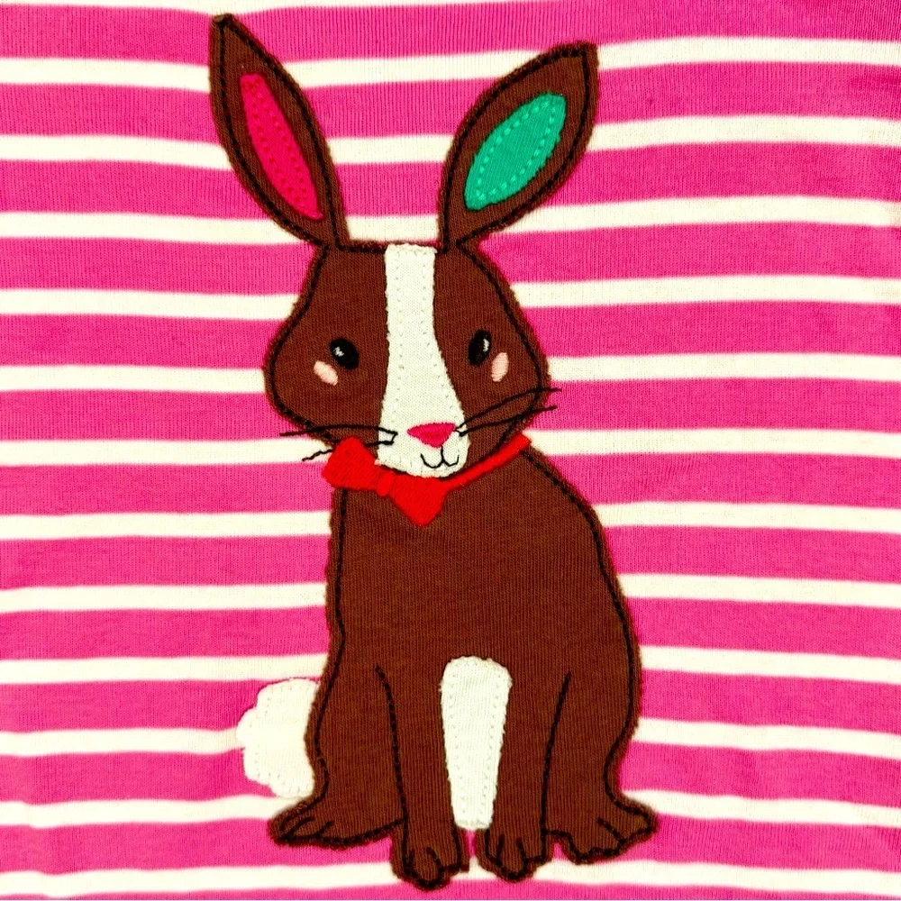Mini Boden Easter Bunny Applique Tee Girls 2-3 Y 2T 3T Stripes Cotton Rabbit